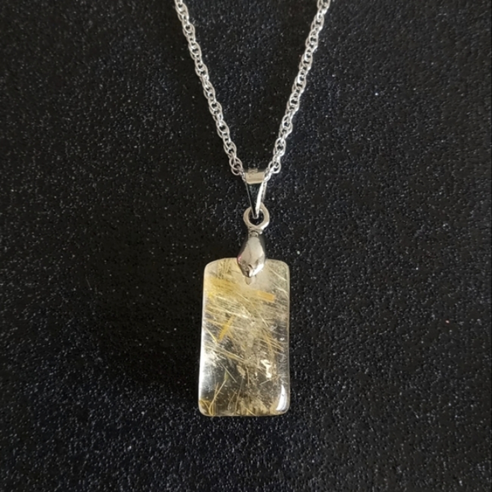 Golden rutilated quartz pendant on 22" inch sterling silver necklace new